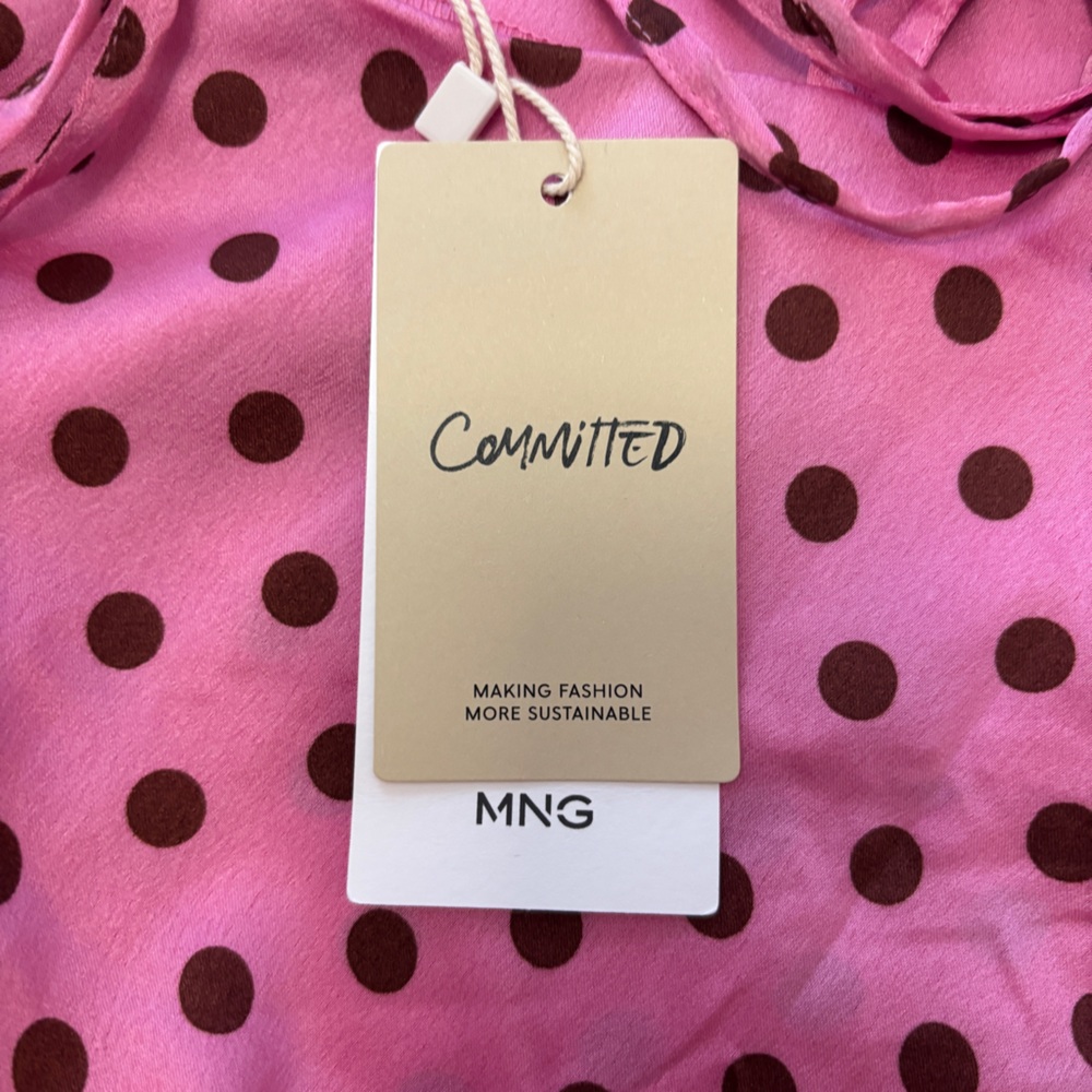 NWT Mango Pink and Brown Polka Dot Midi Satin Dress size S - Picture 9 of 13
